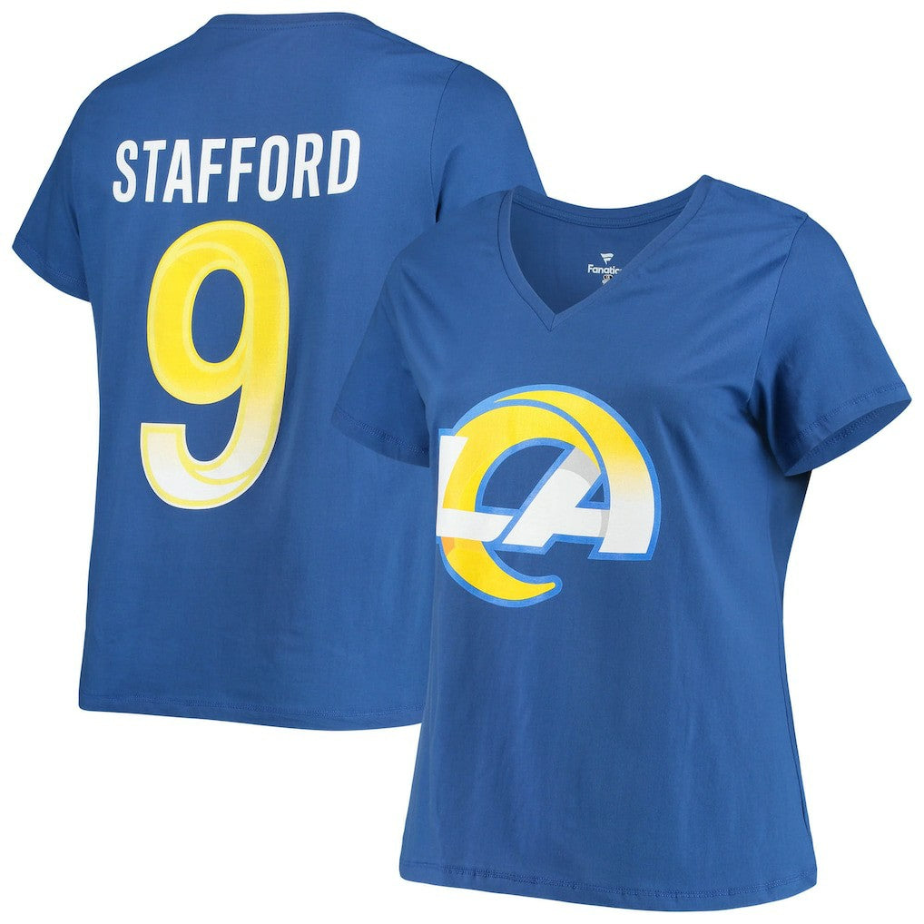 Fanatics Matthew Stafford Los Angeles Rams Women's Plus Size Player Name & Number V-Neck T-Shirt Royal