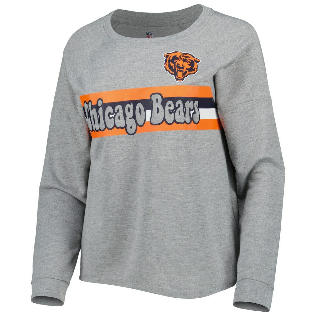 Chicago Bears Juniors All Striped Up Raglan Long Sleeve T-Shirt Heathered Gray