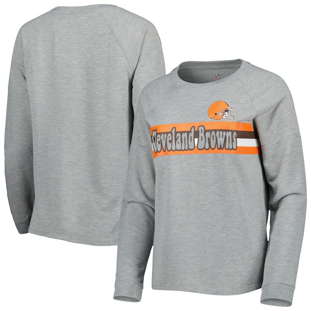 Cleveland Browns Juniors All Striped Up Raglan Long Sleeve T-Shirt Heathered Gray