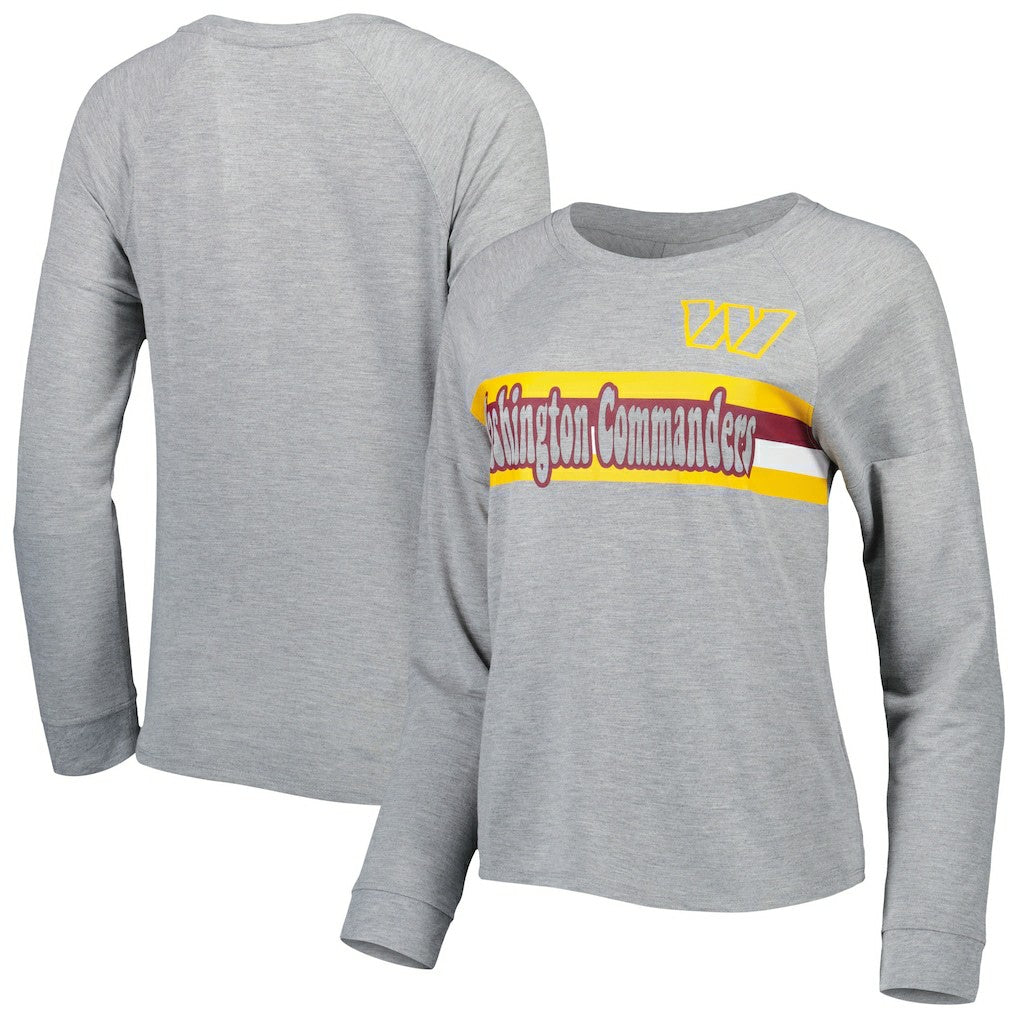 Washington Commanders Juniors All Striped Up Raglan Long Sleeve T-Shirt Heathered Gray