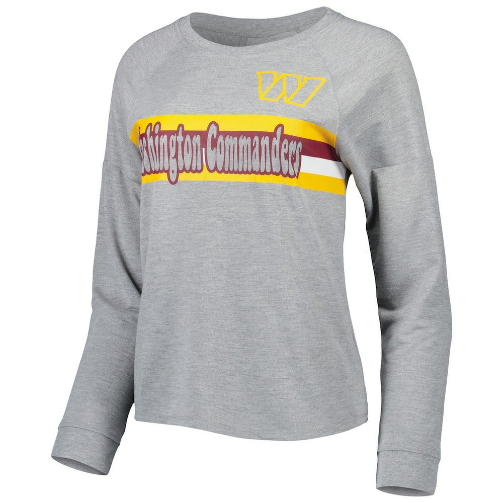Washington Commanders Juniors All Striped Up Raglan Long Sleeve T-Shirt Heathered Gray