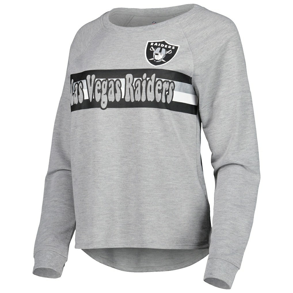 Las Vegas Raiders Juniors All Striped Up Raglan Long Sleeve T-Shirt Heathered Gray