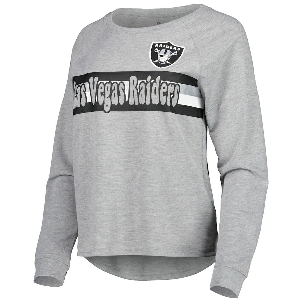 Las Vegas Raiders Juniors All Striped Up Raglan Long Sleeve T-Shirt Heathered Gray