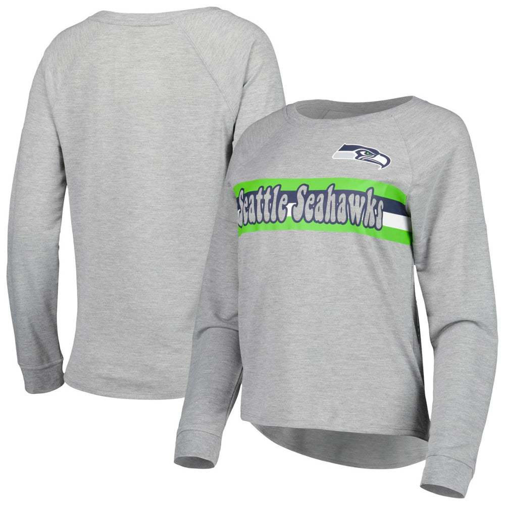 Seattle Seahawks Juniors All Striped Up Raglan Long Sleeve T-Shirt Heathered Gray
