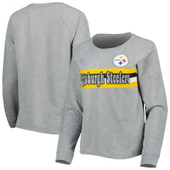 Pittsburgh Steelers Juniors All Striped Up Raglan Long Sleeve T-Shirt Heathered Gray