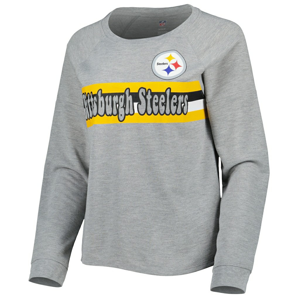 Pittsburgh Steelers Juniors All Striped Up Raglan Long Sleeve T-Shirt Heathered Gray