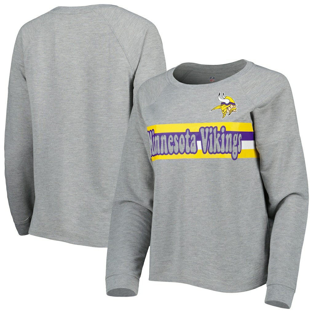 Minnesota Vikings Juniors All Striped Up Raglan Long Sleeve T-Shirt Heathered Gray