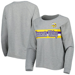 Minnesota Vikings Juniors All Striped Up Raglan Long Sleeve T-Shirt Heathered Gray