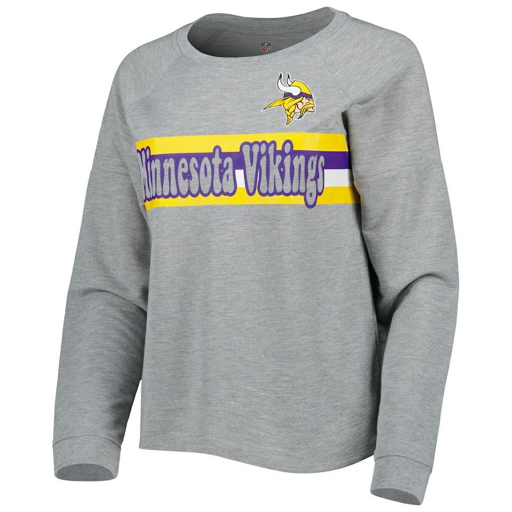 Minnesota Vikings Juniors All Striped Up Raglan Long Sleeve T-Shirt Heathered Gray