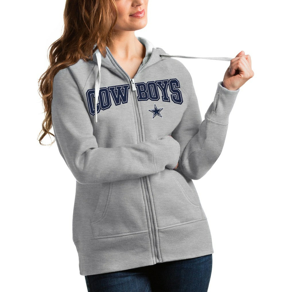 Dallas Cowboys Antigua Women's Team Victory Full-Zip Hoodie Heathered Gray