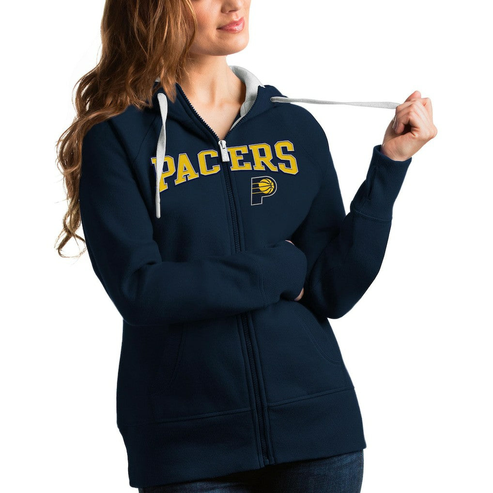 Indiana Pacers Antigua Women's Team Victory Full-Zip Hoodie Navy