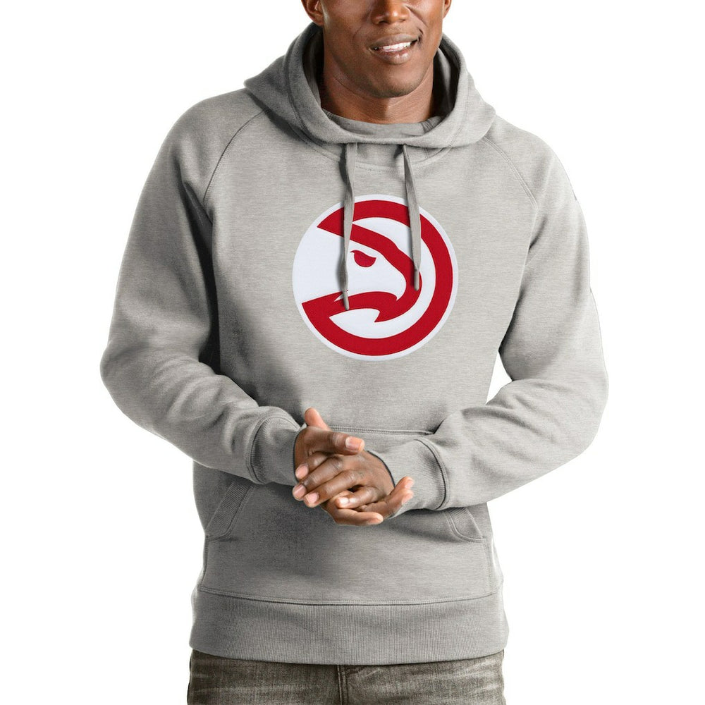 Atlanta Hawks Antigua Logo Victory Pullover Hoodie Heathered Gray