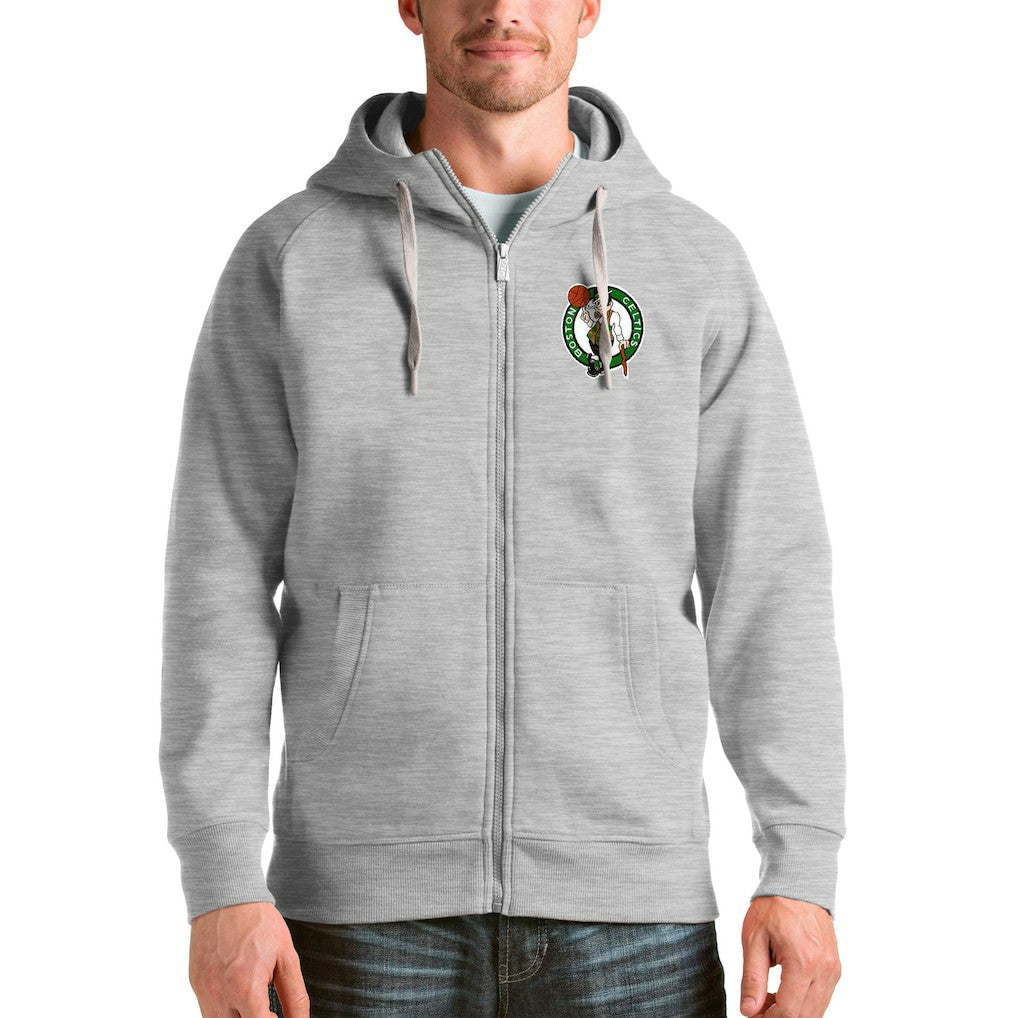 Boston Celtics Antigua Logo Victory Full-Zip Hoodie Heathered Gray