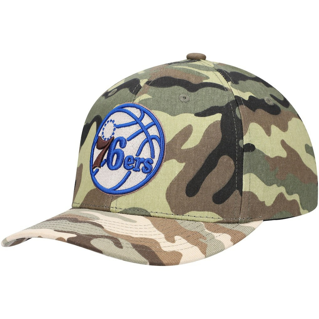 Philadelphia 76ers Woodland Desert Snapback Hat Camo | Mitchell & Ness for sale