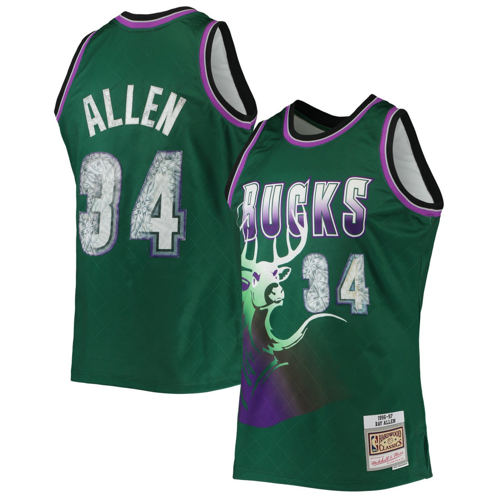 Ray Allen Milwaukee Bucks 1996/97 Hardwood Classics NBA 75th Anniversary Diamond Swingman Jersey Green | Mitchell & Ness US
