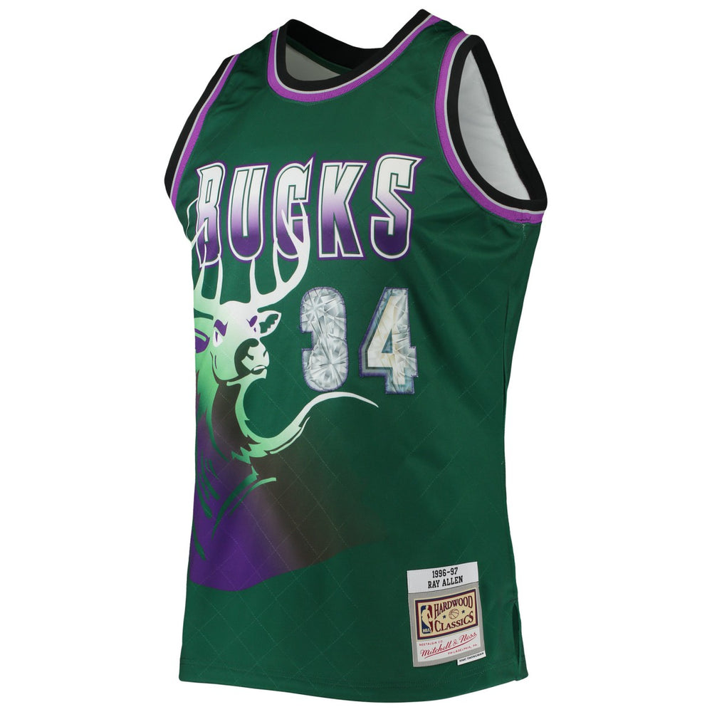 Ray Allen Milwaukee Bucks 1996/97 Hardwood Classics NBA 75th Anniversary Diamond Swingman Jersey Green | Mitchell & Ness US