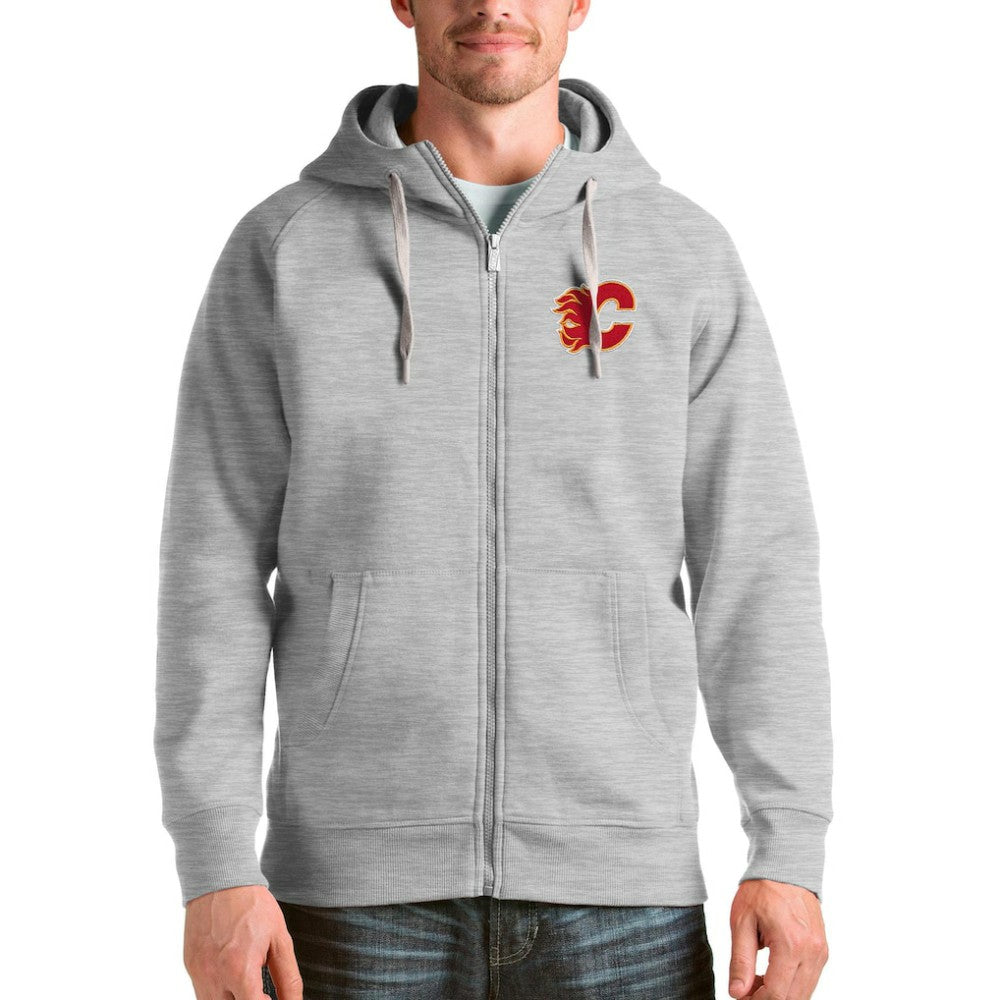 Calgary Flames Antigua Logo Victory Full-Zip Hoodie - Heathered Gray - NHL 4571732