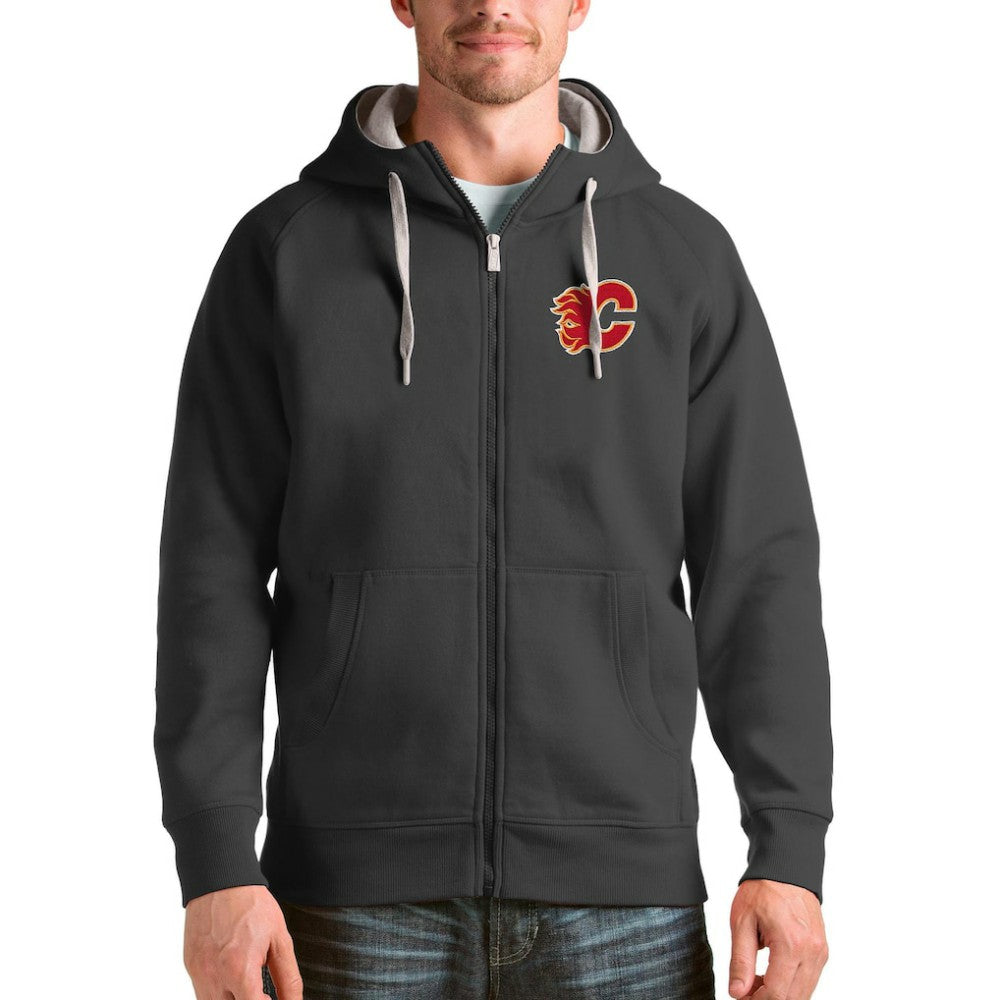 Calgary Flames Antigua Logo Victory Full-Zip Hoodie - Charcoal - NHL 4571734