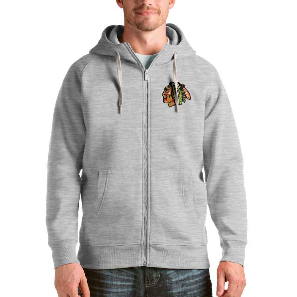 Chicago Blackhawks Antigua Logo Victory Full-Zip Hoodie - Heathered Gray - NHL 4571742