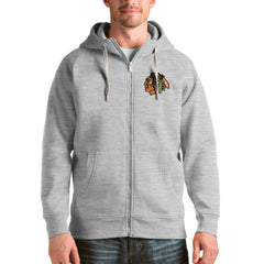 Chicago Blackhawks Antigua Logo Victory Full-Zip Hoodie - Heathered Gray - NHL 4571742