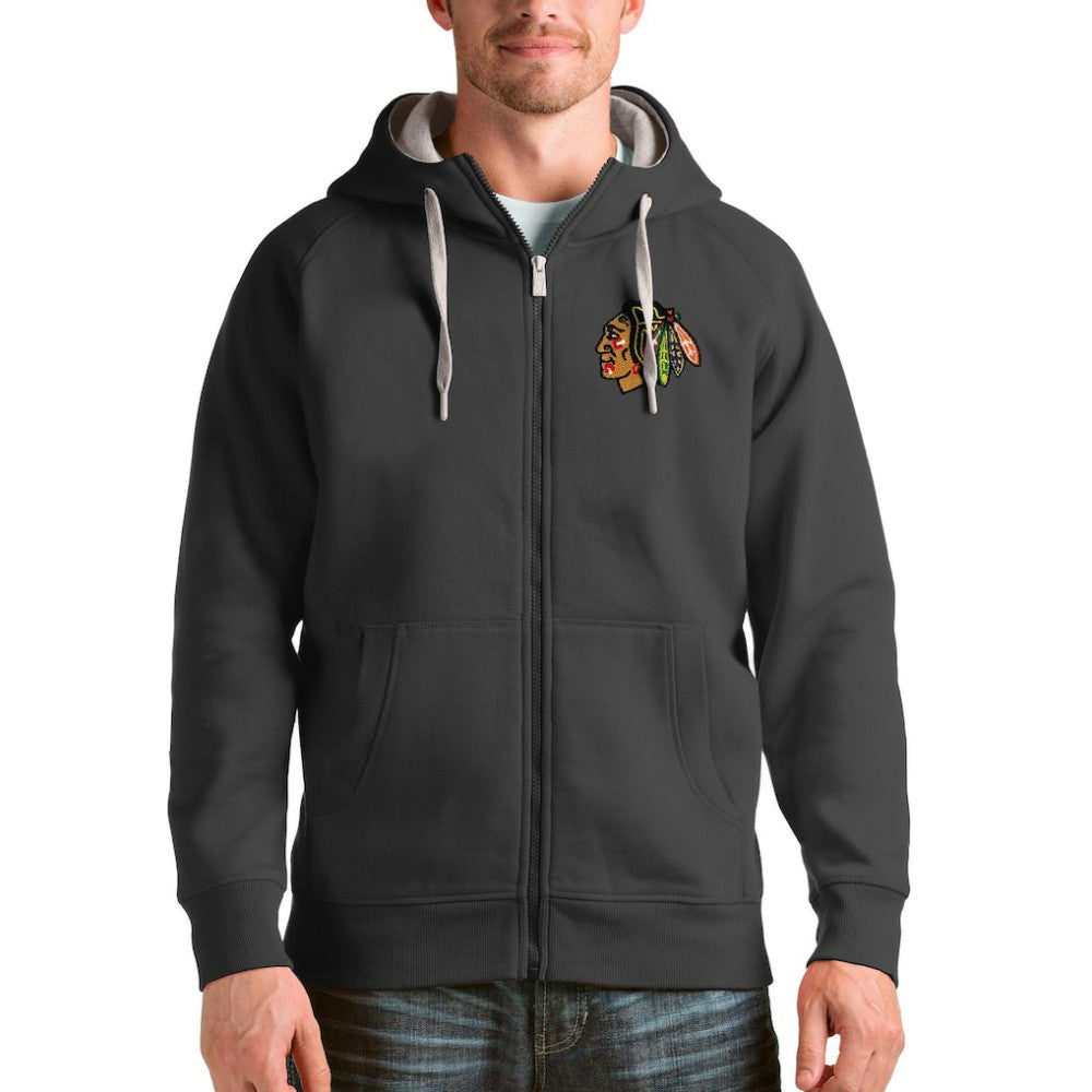 Chicago Blackhawks Antigua Logo Victory Full-Zip Hoodie - Charcoal - NHL 4571744