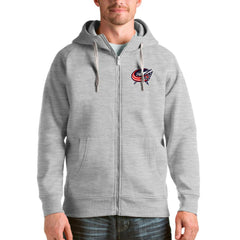 Columbus Blue Jackets Antigua Logo Victory Full-Zip Hoodie - Heathered Gray - NHL 4571758