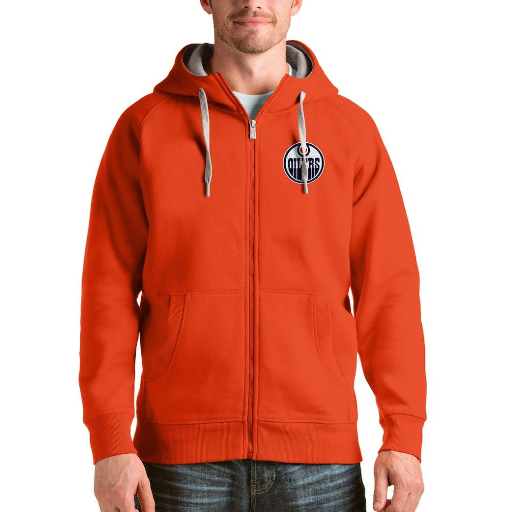 Edmonton Oilers Antigua Logo Victory Full-Zip Hoodie - Orange - NHL 4571775