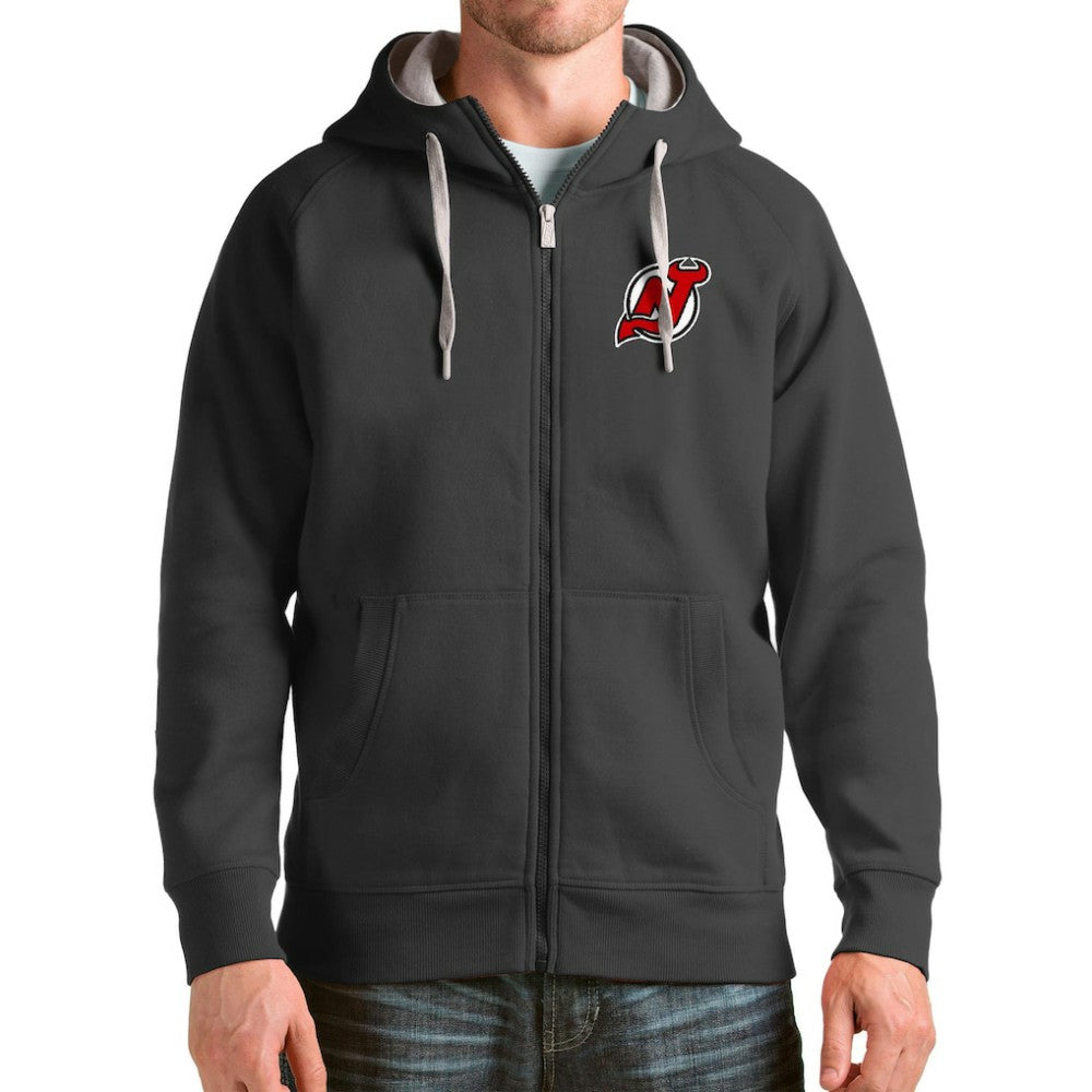 New Jersey Devils Antigua Logo Victory Full-Zip Hoodie - Charcoal - NHL 4571811