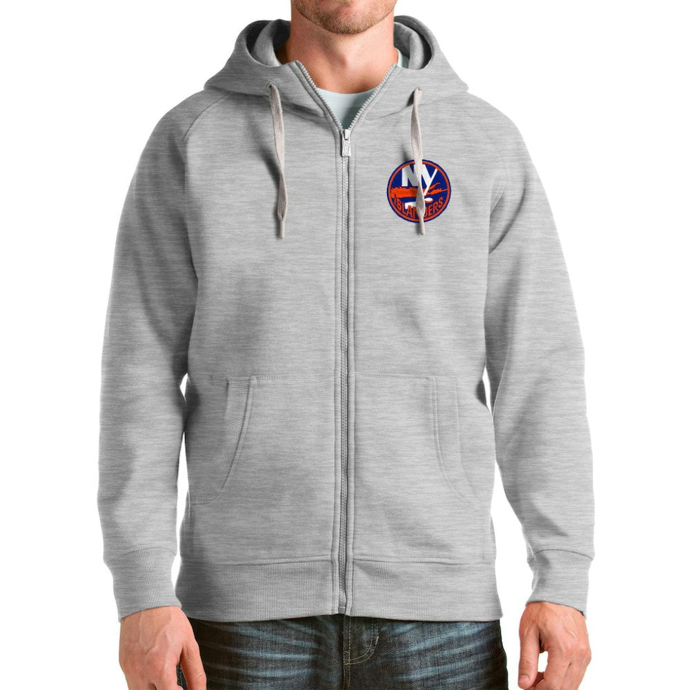 New York Islanders Antigua Logo Victory Full-Zip Hoodie - Heathered Gray - NHL 4571815