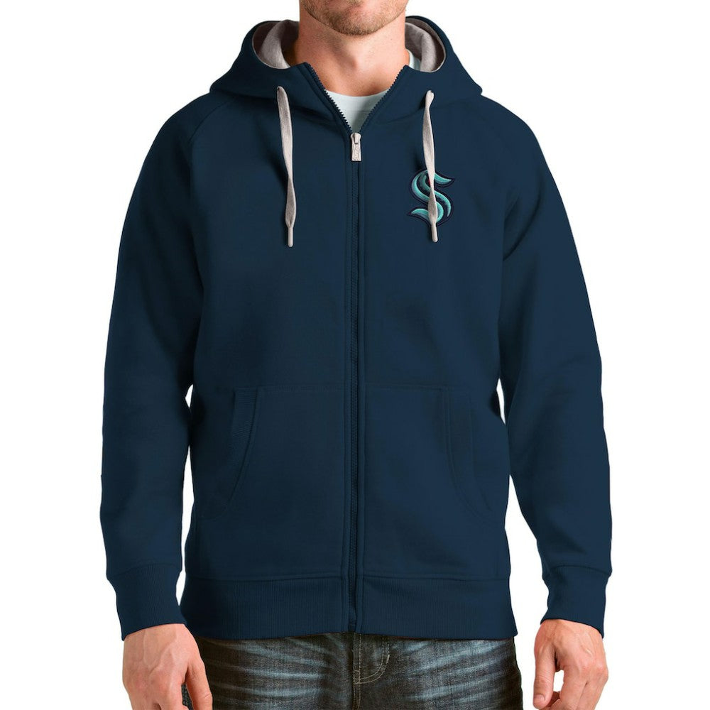 Seattle Kraken Antigua Logo Victory Full-Zip Hoodie - Deep Sea Blue - NHL 4571845