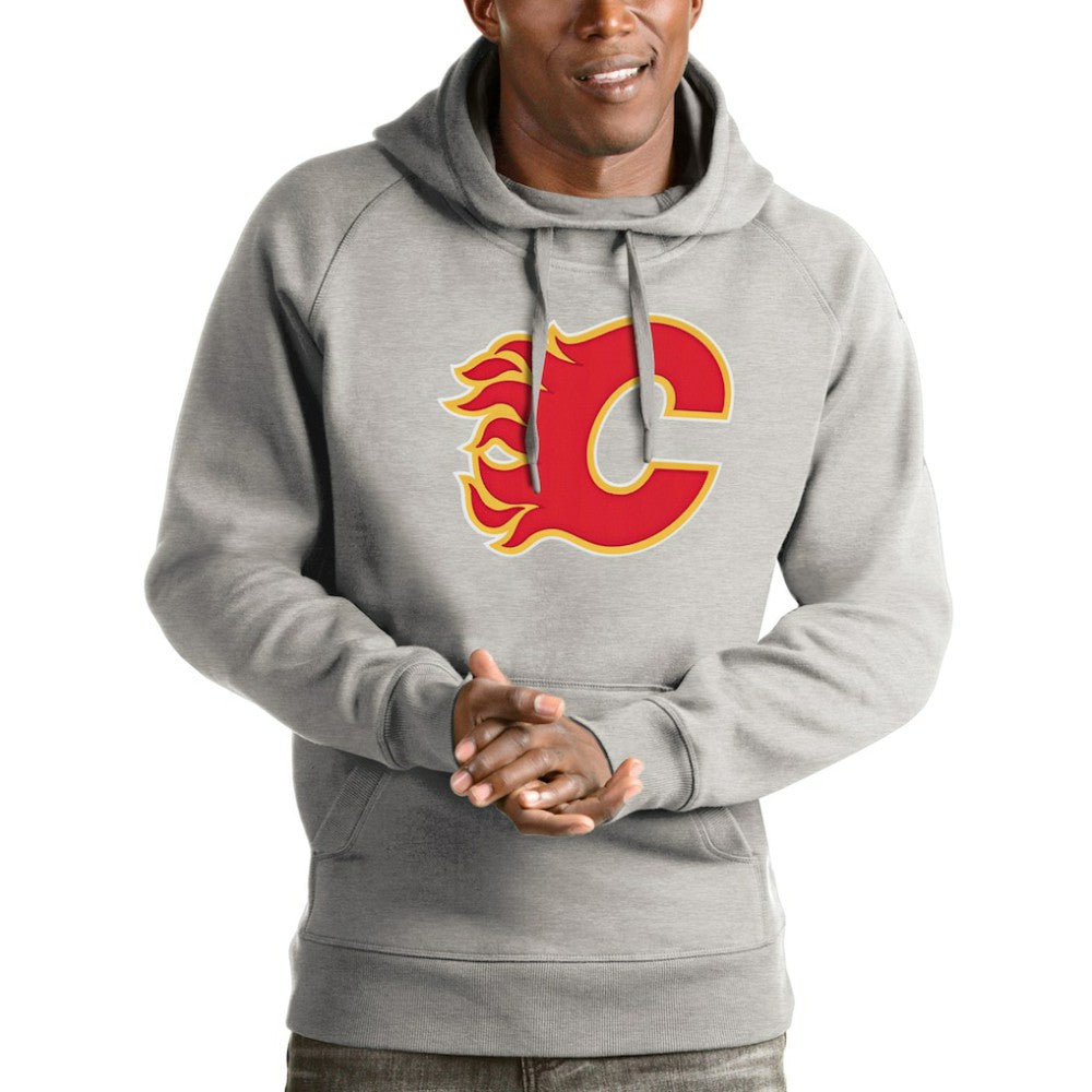 Calgary Flames Antigua Logo Victory Pullover Hoodie - Heathered Gray - NHL 4571940