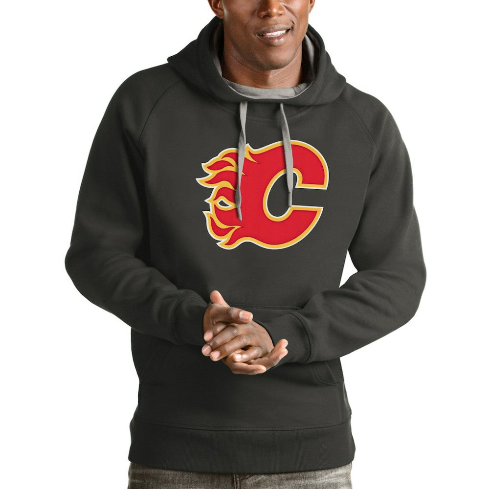 Calgary Flames Antigua Logo Victory Pullover Hoodie - Charcoal - NHL 4571942