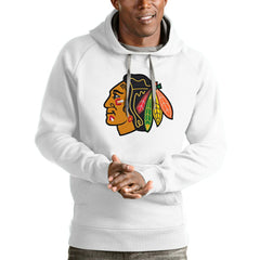 Chicago Blackhawks Antigua Logo Victory Pullover Hoodie - White - NHL 4571948