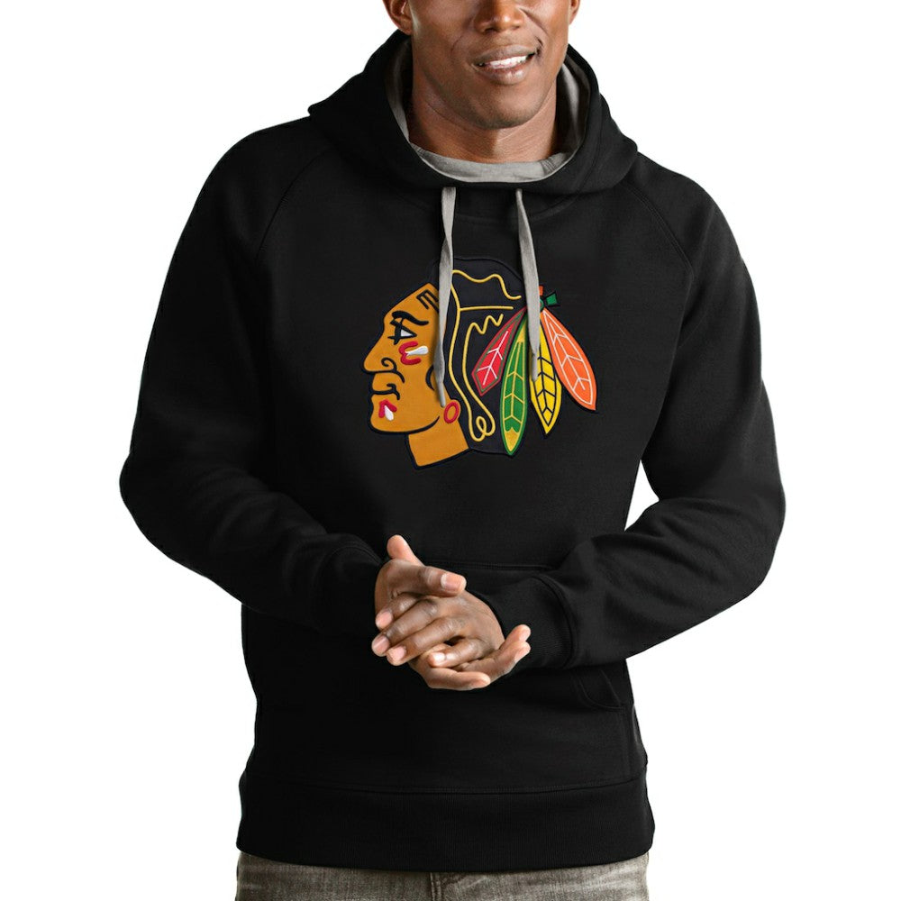Chicago Blackhawks Antigua Logo Victory Pullover Hoodie - Black - NHL 4571949