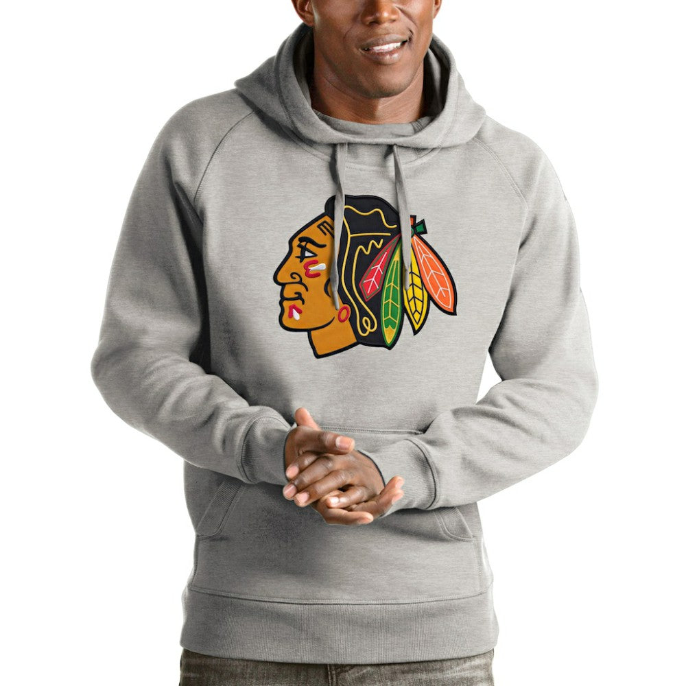 Chicago Blackhawks Antigua Logo Victory Pullover Hoodie - Heathered Gray - NHL 4571950