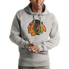 Chicago Blackhawks Antigua Logo Victory Pullover Hoodie - Heathered Gray - NHL 4571950