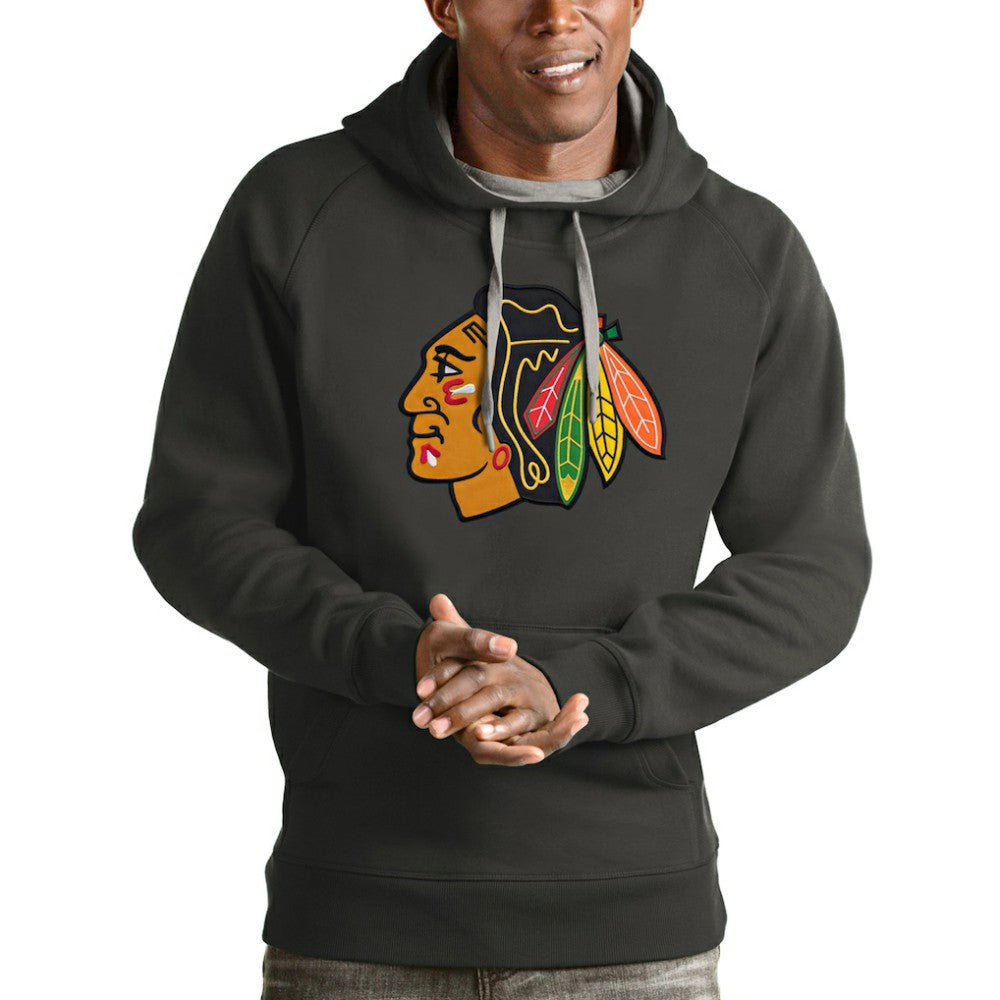 Chicago Blackhawks Antigua Logo Victory Pullover Hoodie - Charcoal - NHL 4571952