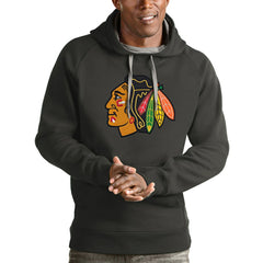 Chicago Blackhawks Antigua Logo Victory Pullover Hoodie - Charcoal - NHL 4571952