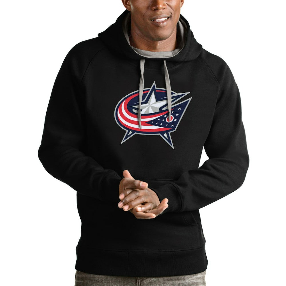 Columbus Blue Jackets Antigua Logo Victory Pullover Hoodie - Black - NHL 4571962