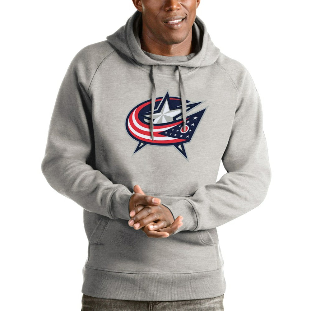 Columbus Blue Jackets Antigua Logo Victory Pullover Hoodie - Heathered Gray - NHL 4571963