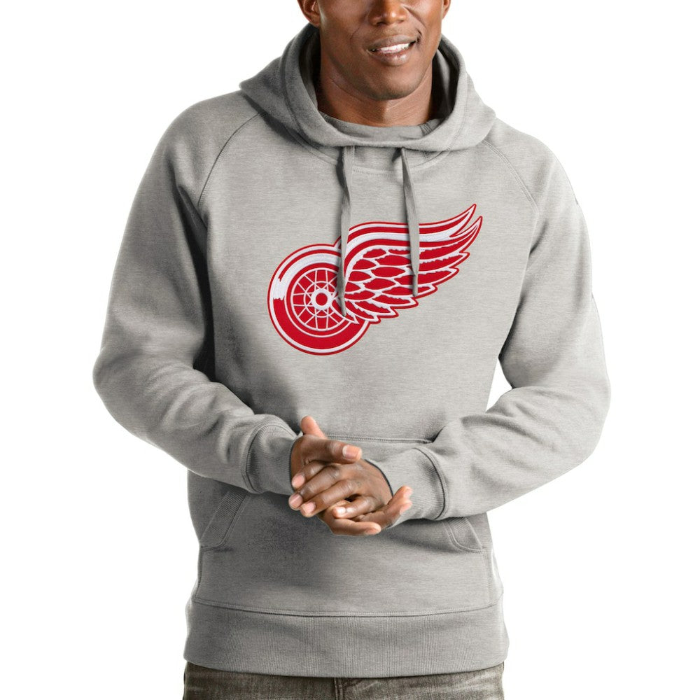 Detroit Red Wings Antigua Logo Victory Pullover Hoodie - Heathered Gray - NHL 4571974