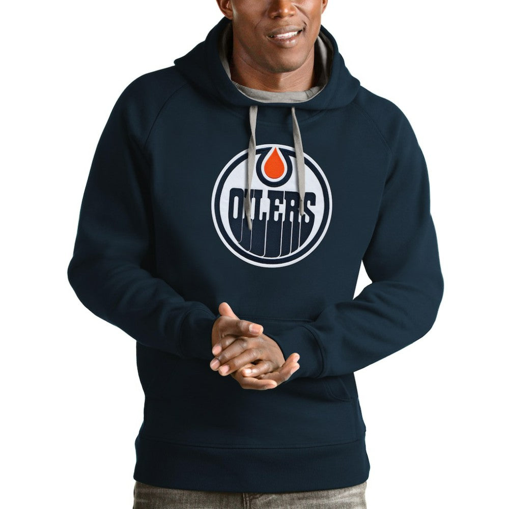 Edmonton Oilers Antigua Logo Victory Pullover Hoodie - Navy - NHL 4571978