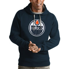 Edmonton Oilers Antigua Logo Victory Pullover Hoodie - Navy - NHL 4571978