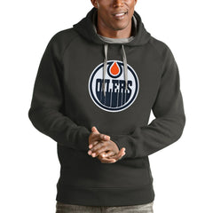 Edmonton Oilers Antigua Logo Victory Pullover Hoodie - Charcoal - NHL 4571982