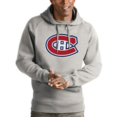 Montreal Canadiens Antigua Logo Victory Pullover Hoodie - Heathered Gray - NHL 4572003