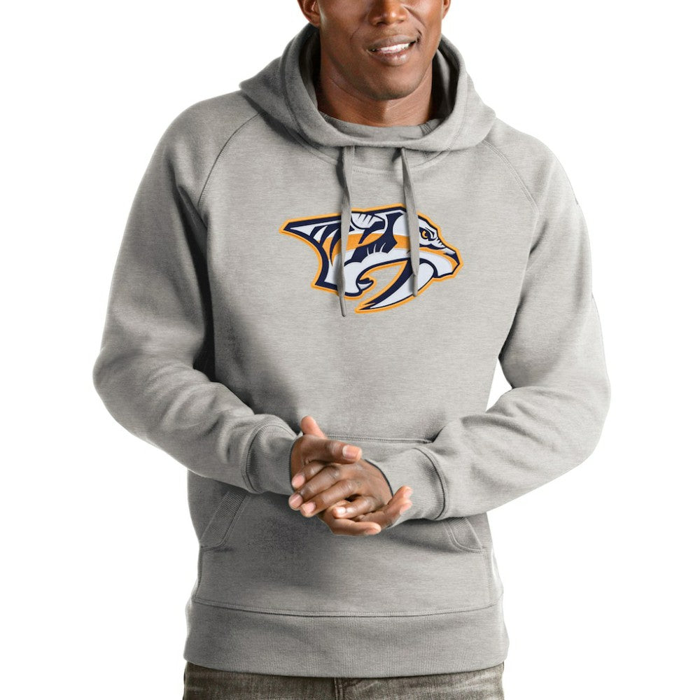 Nashville Predators Antigua Logo Victory Pullover Hoodie - Heathered Gray - NHL 4572010