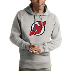 New Jersey Devils Antigua Logo Victory Pullover Hoodie - Heathered Gray - NHL 4572015