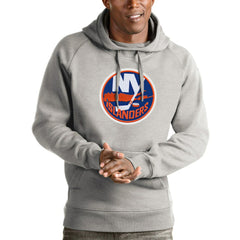 New York Islanders Antigua Logo Victory Pullover Hoodie - Heathered Gray - NHL 4572021