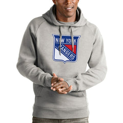 New York Rangers Antigua Logo Victory Pullover Hoodie - Heathered Gray - NHL 4572028