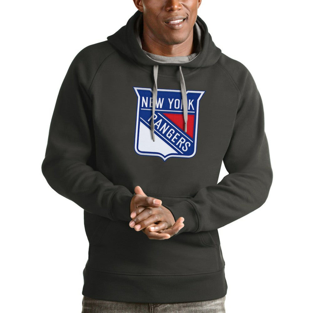 New York Rangers Antigua Logo Victory Pullover Hoodie - Charcoal - NHL 4572031